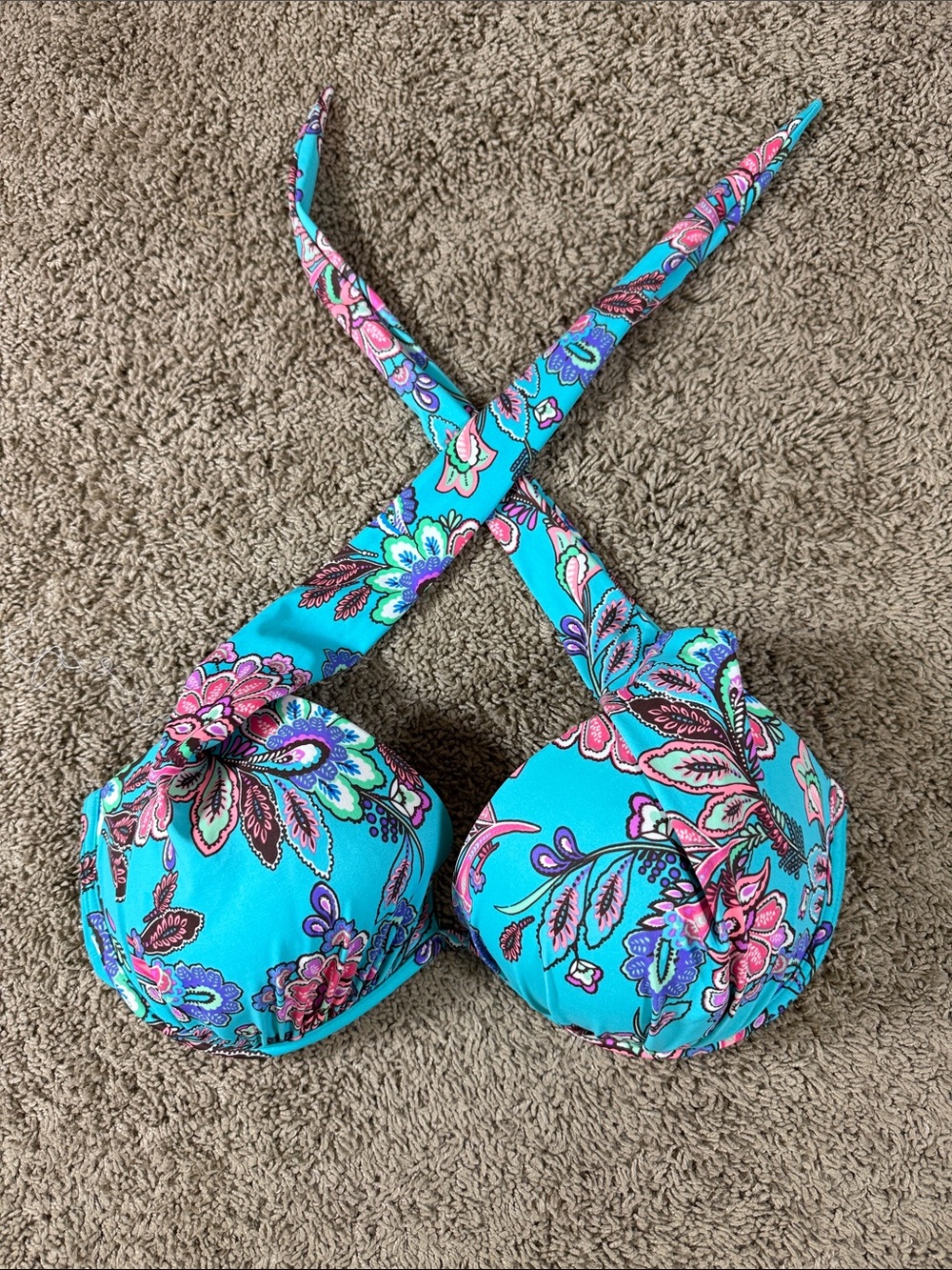 VENUS Turquoise Floral Goddess Push-up Halter Bikini Top SKU1546